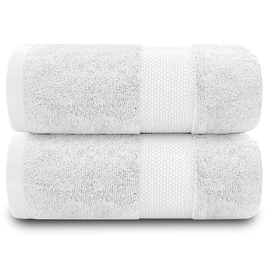 GC GAVENO CAVAILIA Fade Resistant Bathroom Towels Set, 700 GSM Premium Quality Extra Absorbent 100% Cotton Bath Towel, White, 2PK Bath Sheet