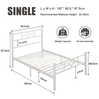 Feonase Single Bed Frame with Headboard and Footboard, Metal Platform Bed Frame Single with Underbed Storage, Solid Metal Slats Support
