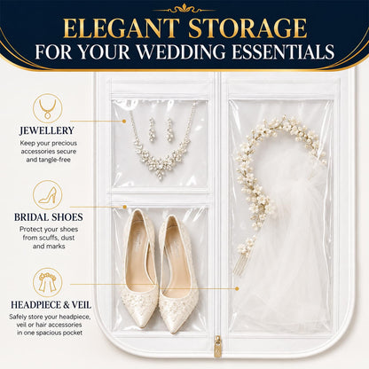 Wedding Dress Bag Covers, URMI Heavy Duty 180 x 60 x 26cm Bridal Gown Cover with 3 Clear PVC Pockets, Long Garment Bag with Handles for Wedding Gown
