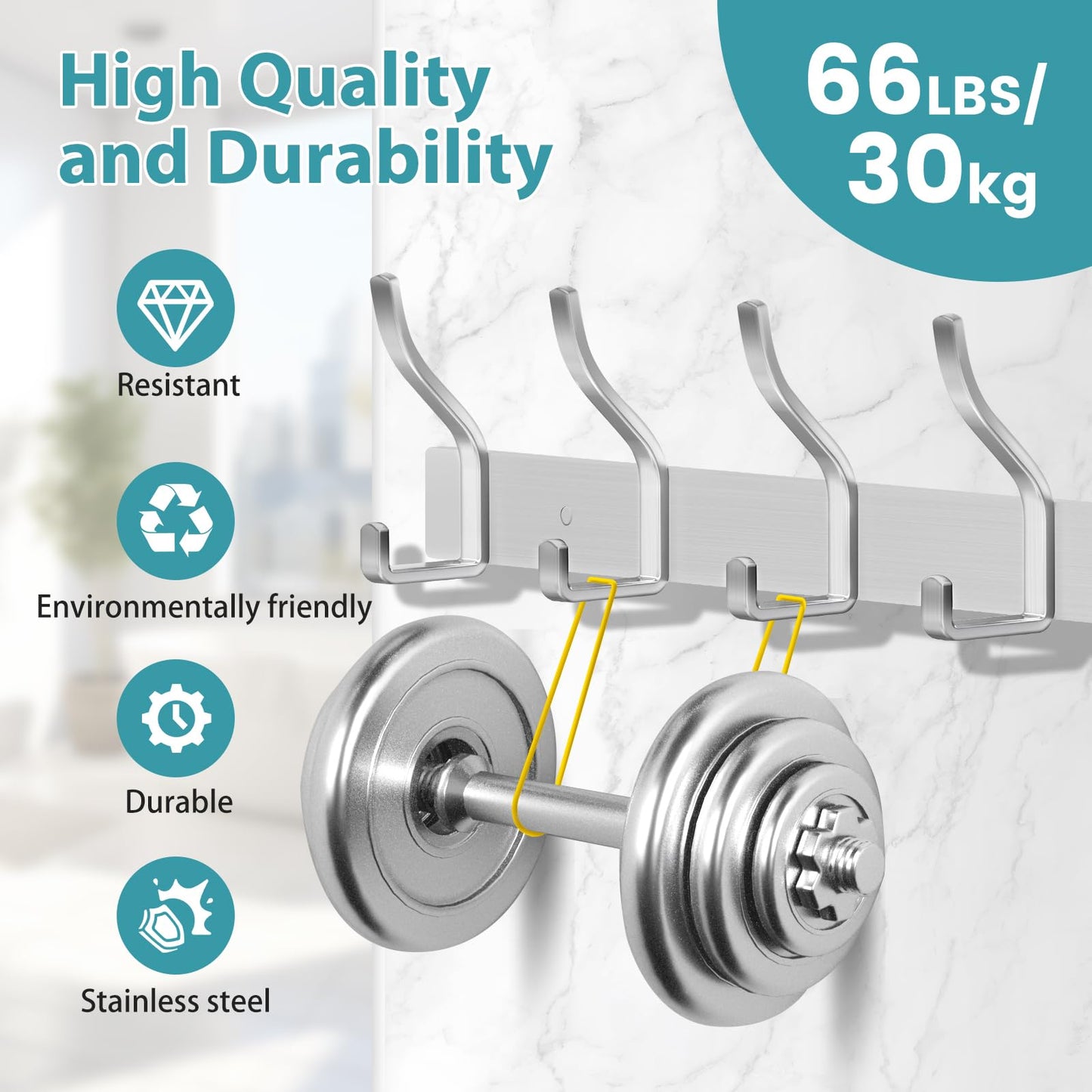 MEIJO Coat Hooks Wall Mounted Stainless Steel, Silver Coat Rack Wall Mounted with 8 Hooks Heavy Duty Coat Hooks for Door, Bathroom, Bedroom, Kitchen