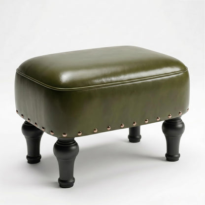 Cmishe Ottoman Leather Foot Rest with Thicker Foam Padded Seat, Footstool with Wooden Legs