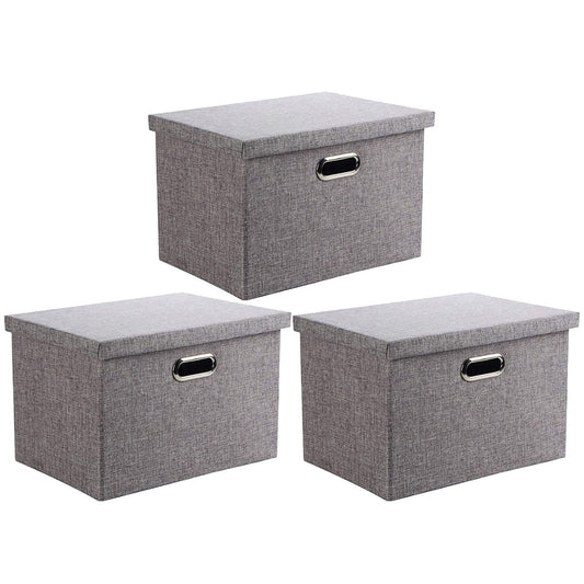 Wintao Storage Boxes with Lids Large, Foldable Fabric Storage Baskets for Shelves, Home and Office, Grey, 44 x 31 x 29 cm, 3 Pack