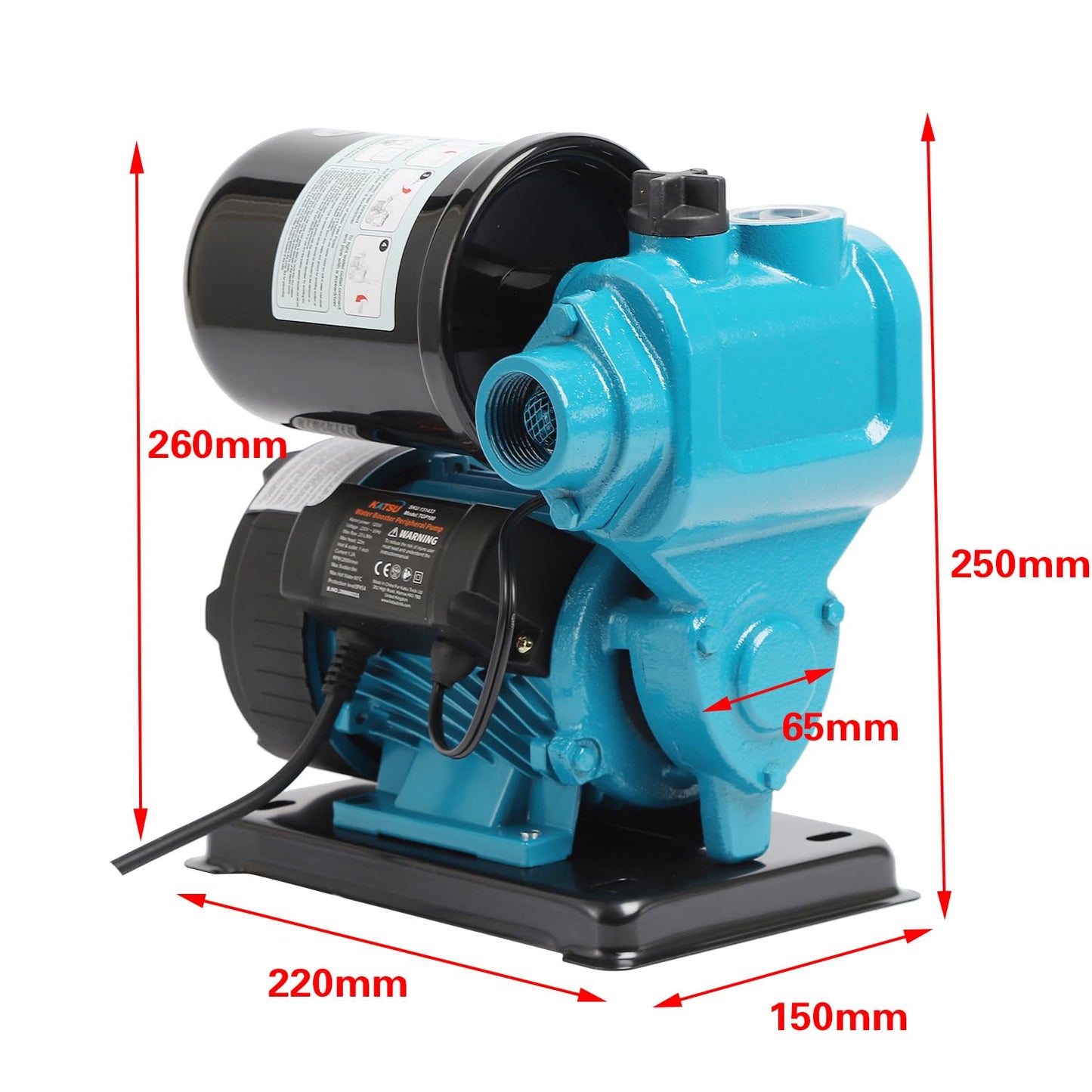 KATSU Water Booster Pump 120W, Auto Stop Start Automatic Pressure Control, Self Priming Suitable for Home and Garden Water Taps 151433