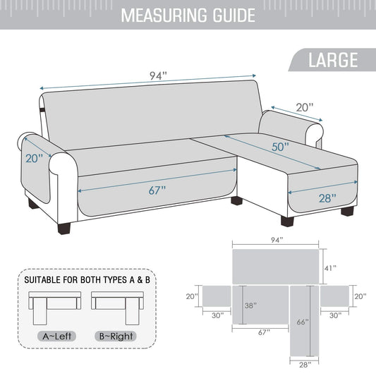 TAOCOCO Corner Sofa Bed Cover Reversible 3 Seater Chaise End Sofa Cover L Shape Sofa Protector for Pets Furniture Sofa Protector (Pale Grey)