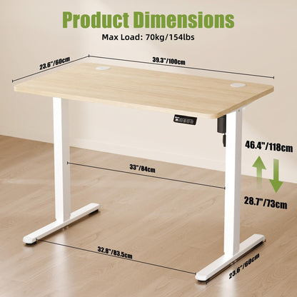 ERGOMAKER Electric Standing Desk 100x60cm, 2 Memory Presets, Gold Oak