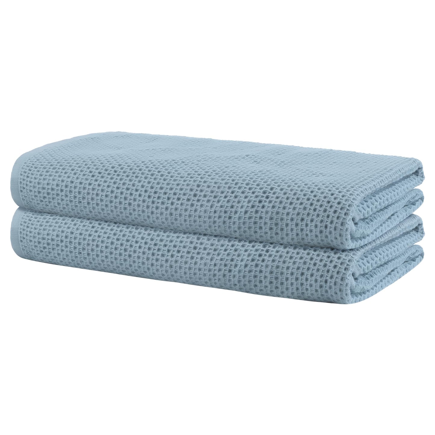 Uxcell Waffle Cotton Bath Towels, 2 Pack Bath Sheets, Solid Soft Towels for Bathroom, Gym, SPA, Yoga Blue 70cm x 140cm