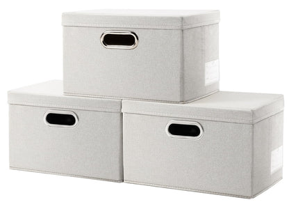 Prandom Storage Boxes with Lids Small,29x22x17cm,Beige[3-Pack]