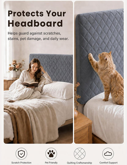 Bed Headboard Slipcover Quilted Thicken Protector Light grey,180x70cm