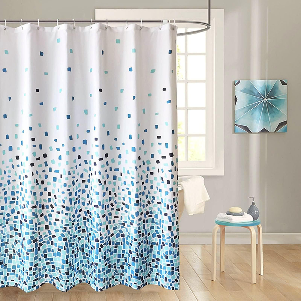 Homxi Bathroom Curtains Mould Proof Resistant 300x200cm,Polyester Shower Curtain with Hooks,Shower Curtain Weighted,Mosaic Pattern Bathtub Curtain