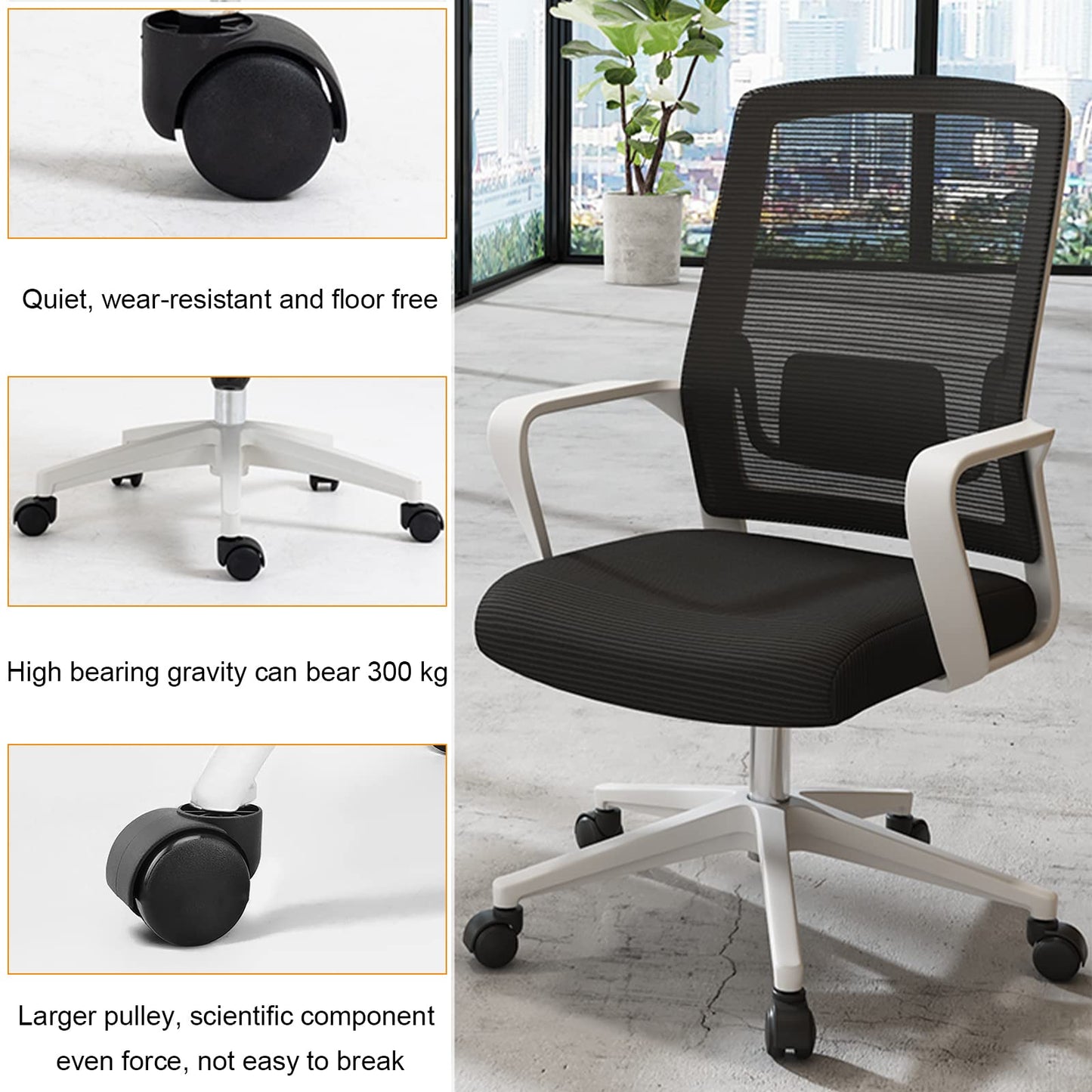 Jetisva 5pcs Office Chair Wheels Replacement 11mm Stem, Rubber Swivel Castors for Furniture, Gaming & Computer Desk Chairs, Supports Up to 500lbs