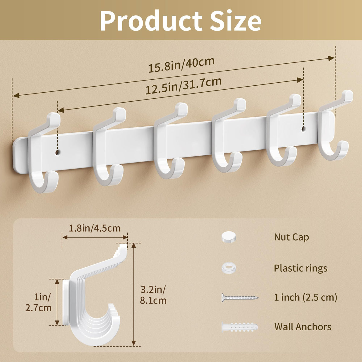 Coat Rack Wall Mount Heavy Duty, Wall Coat Hanger with Hooks, White 2 Pack