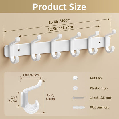 Coat Rack Wall Mount Heavy Duty, Wall Coat Hanger with Hooks, White 2 Pack