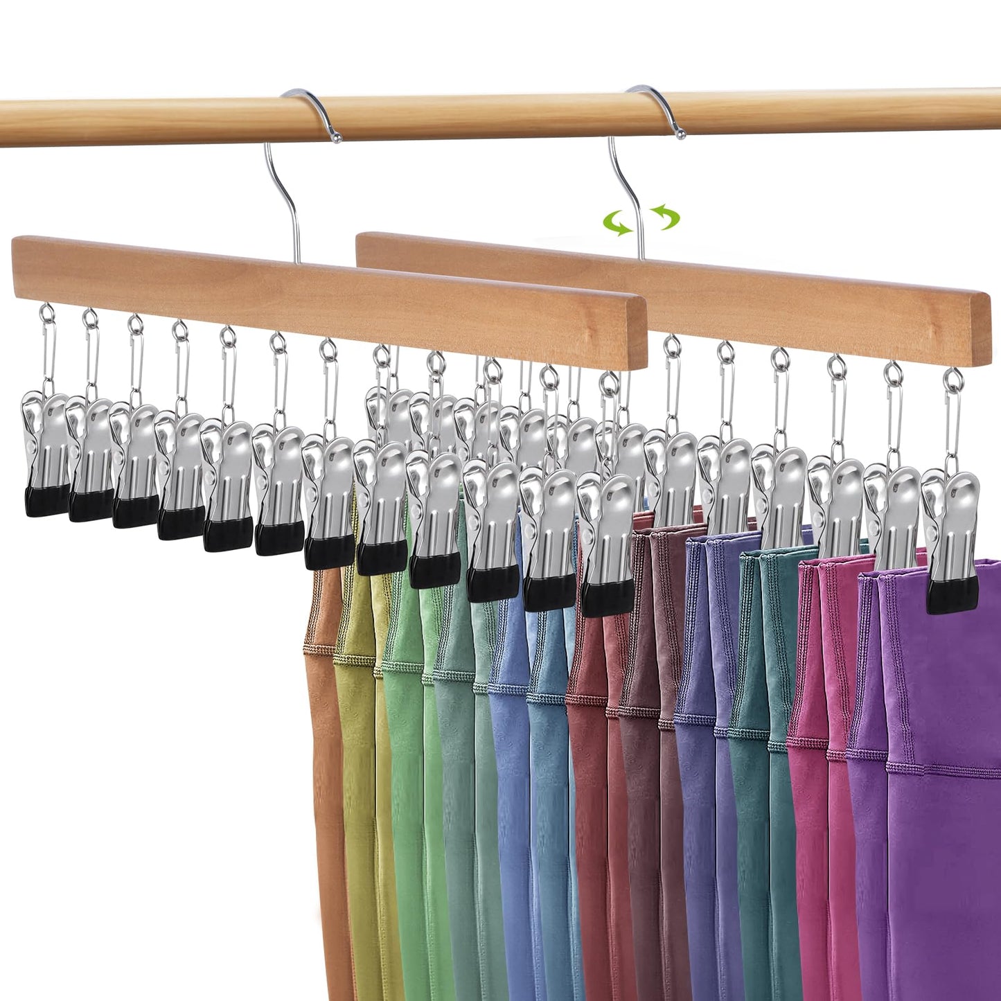Minicoco 2 Pack Trouser Hangers with Clips, Legging Organizer for Closet Non slip Metal Holds 24 Leggings Holders Pants Hangers,Space Saving