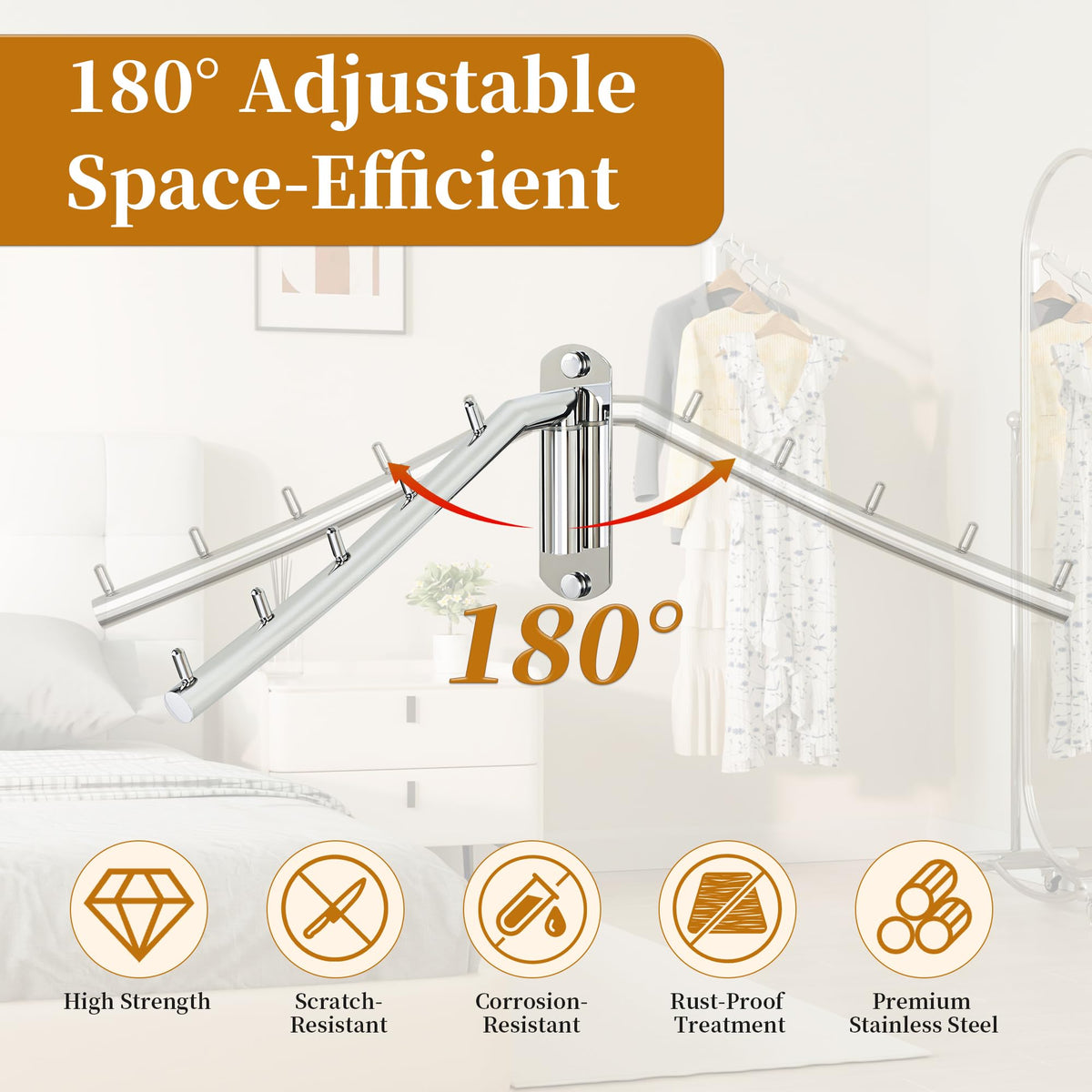 Mooche 2Pcs Wall Mounted Coat Rack Chrome, Swivel Clothes Rail, 27CM
