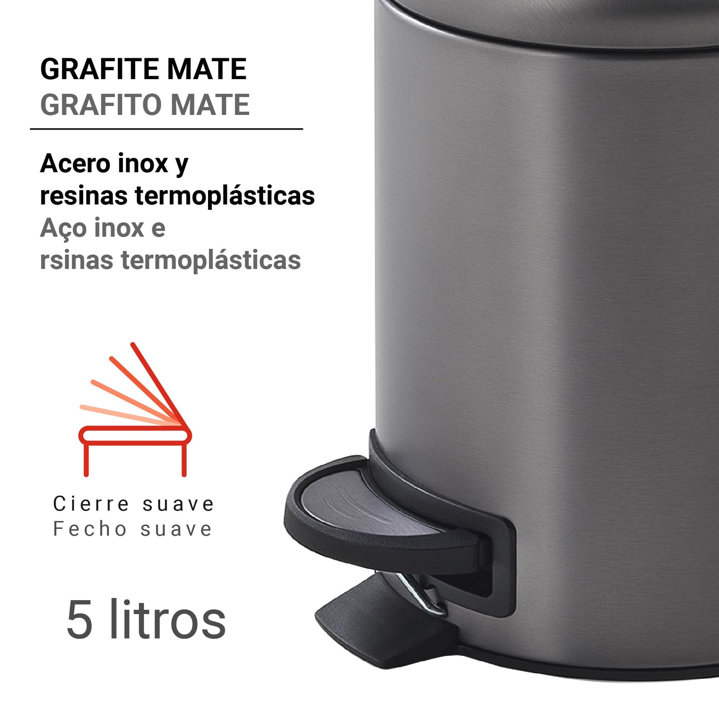 Gedy Potty 5 Litre Pedal Bin with Lid - Gun Metal