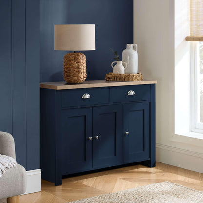 Birlea Highgate 2 Drawer Console Table Navy Blue & Oak Effect