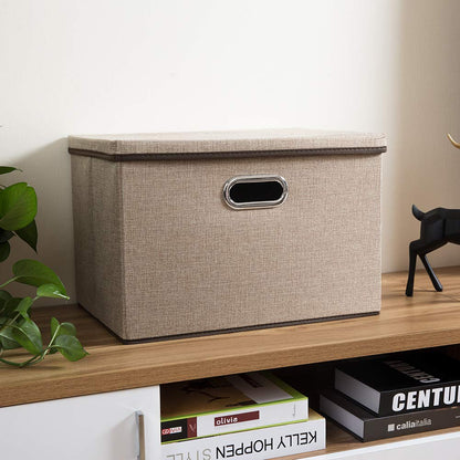 Prandom Storage Boxes with Lids Large,Collapsible Linen Fabric Storage Box,Decorative Bins,Really Useful Box,Clothing