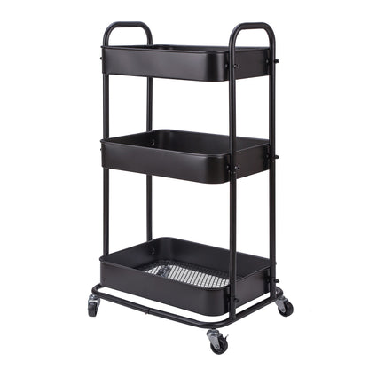 Jowkou 3-Tier Metal Rolling Storage Trolley on Wheels with Lockable Casters | Slim Utility Cart for Kitchen, Bathroom, Bedroom, Beauty