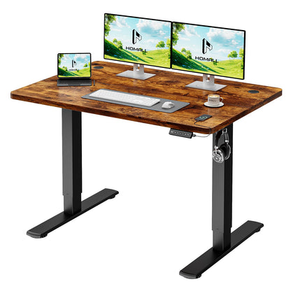 Homall Electric Height Adjustable Desk, Adjustable Height Office Desk with USB Ports, 100x60cm, Home Office with Splice Board, Rustic Brown