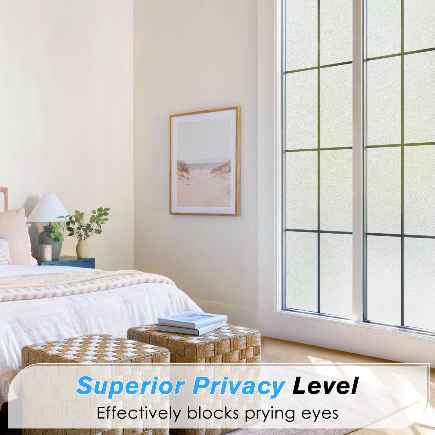Haton Window Film Privacy for Glass Windows Frosted Film Frosting 90x300cm, Opaque Glass Sticker Self Adhesive Roll UV Block No Glue Static Cling