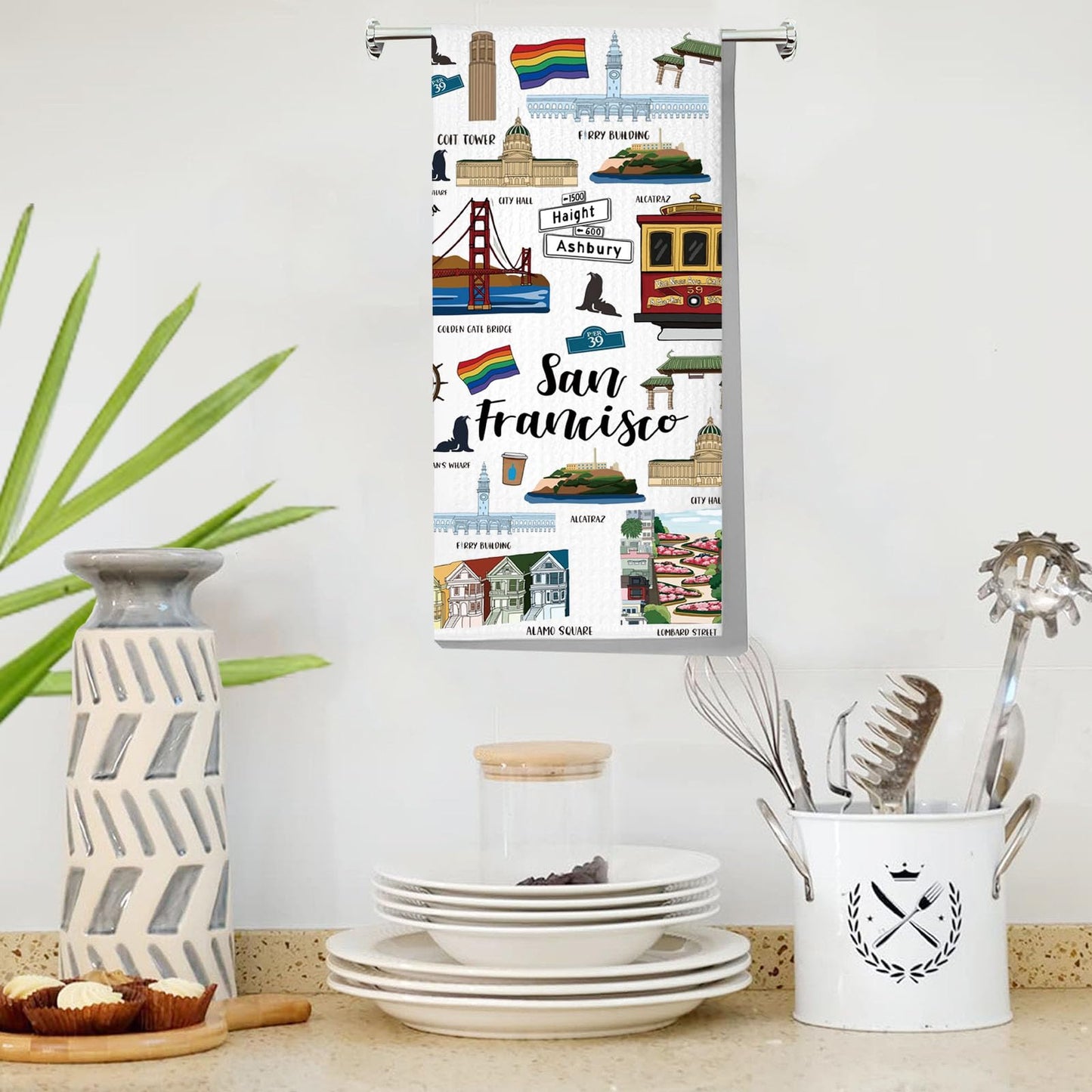 LEVLO San Francisco Kitchen Towel San Francisco Souvenirs Gifts San Francisco Tea Towel San Francisco Housewarming Gift (San Francisco Towel)