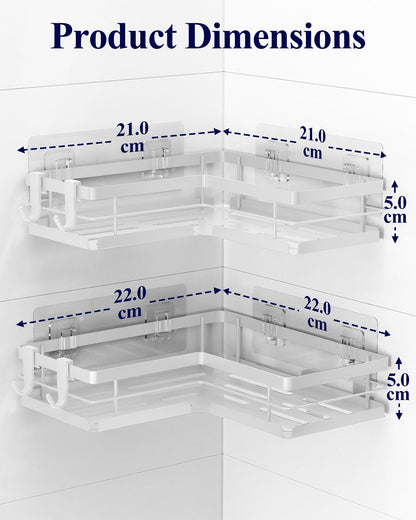 Kitsure Corner Shower Caddy – 2-Pack Adhesive Bathroom Shelves, White, L