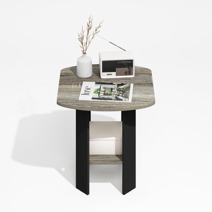Furinno MODERN Side Table, Square Round Corner End Table with Storage Shelf, Night Stand, Bedside Table, for Living Room, Bedroom, Grey Oak