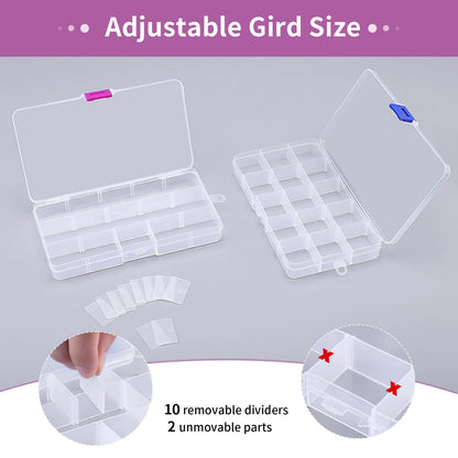 Opret 4 Pcs Bead Storage Box, 15 Grids Plastic Jewellery Organisers