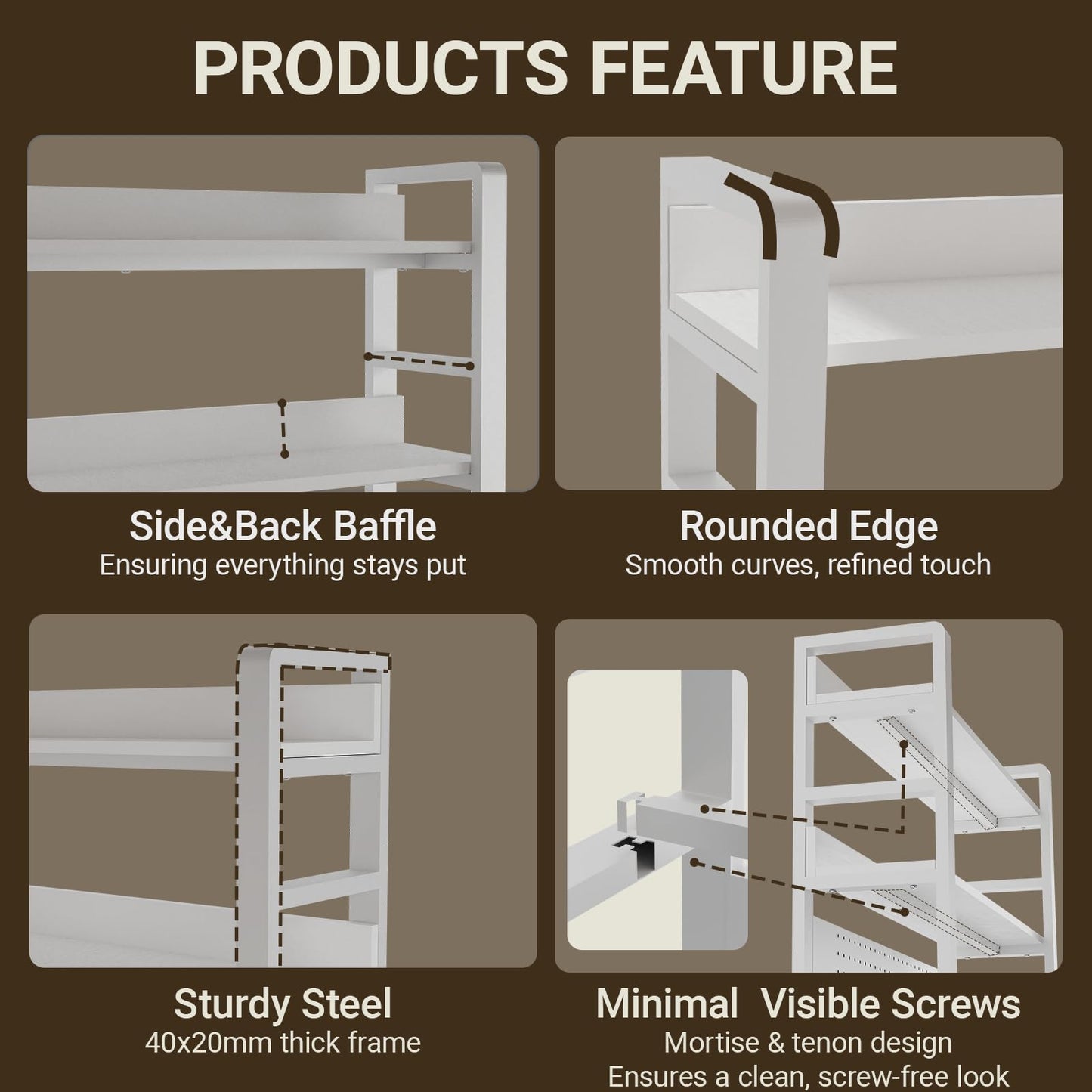 Boltmol 2-Tier Desk Shelf With Concealed Screws Design,Beige 95CM, Desktop Organizer With Pegboard, Countertop Storage Bookcase For Home