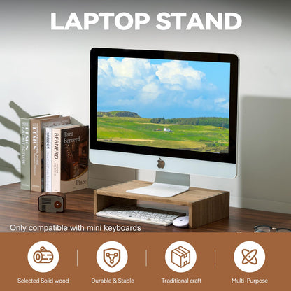 KIRIGEN Wooden Monitor Stand, 39 cm Desk Riser for Laptop, Brown