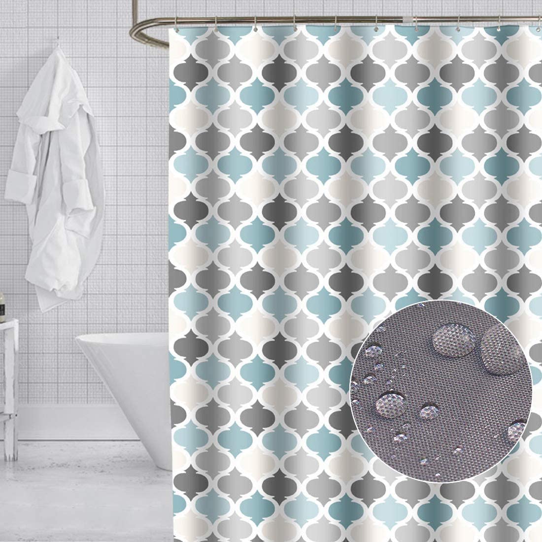 GONOVE Shower Curtain 180 x 200cm Mildew Resistant Waterproof Polyester Fabric Geometric Bathroom Shower Curtain Liner Long Washable Bath Curtain with