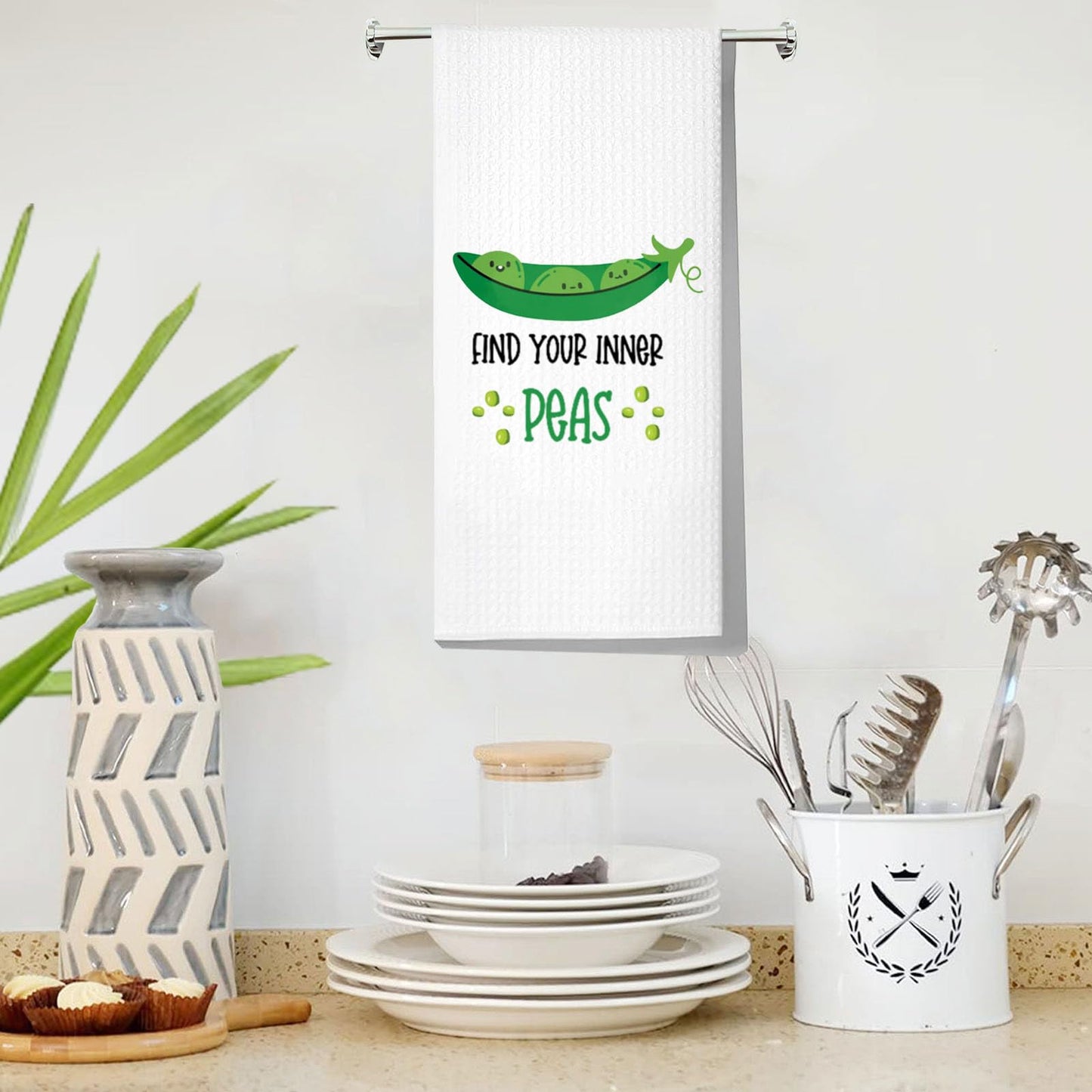 LEVLO Funny Pea Pod Kitchen Towel Peas Lover Gift Vegetable Find Your Inner Peas Dish Towel Veggies Peas Merchandise (Peas Towel)
