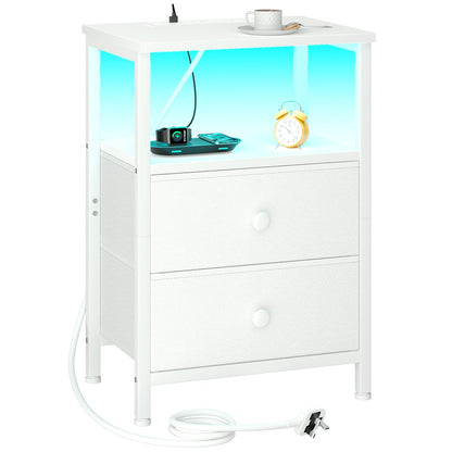 LOAKEKEL Bedside Table, Side Table with Charging Station, Bed Side Table