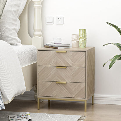 Skokliz Bedside Table with 3 Drawers, Nigntstand for Bedroom, Wood End Table for Living Room, Small spaces, oak