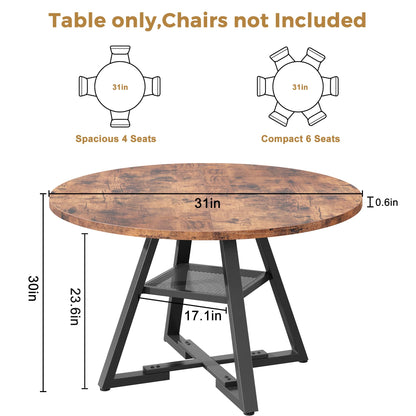 Jocoevol Round Dining Table for 2 People, Circle Dinner Table with Shelves, Space Saving Wood Kitchen & Dining Room Furniture (Vintage, 31 inch