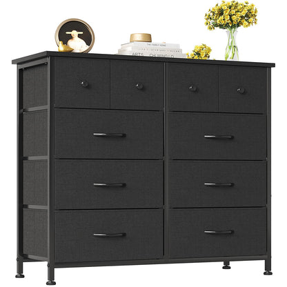 CAIYUN Chest of Drawers, Fabric Dresser for Bedroom with 10 Drawers, Storage Drawer Units for Hallway, Living Room, Closet, Black