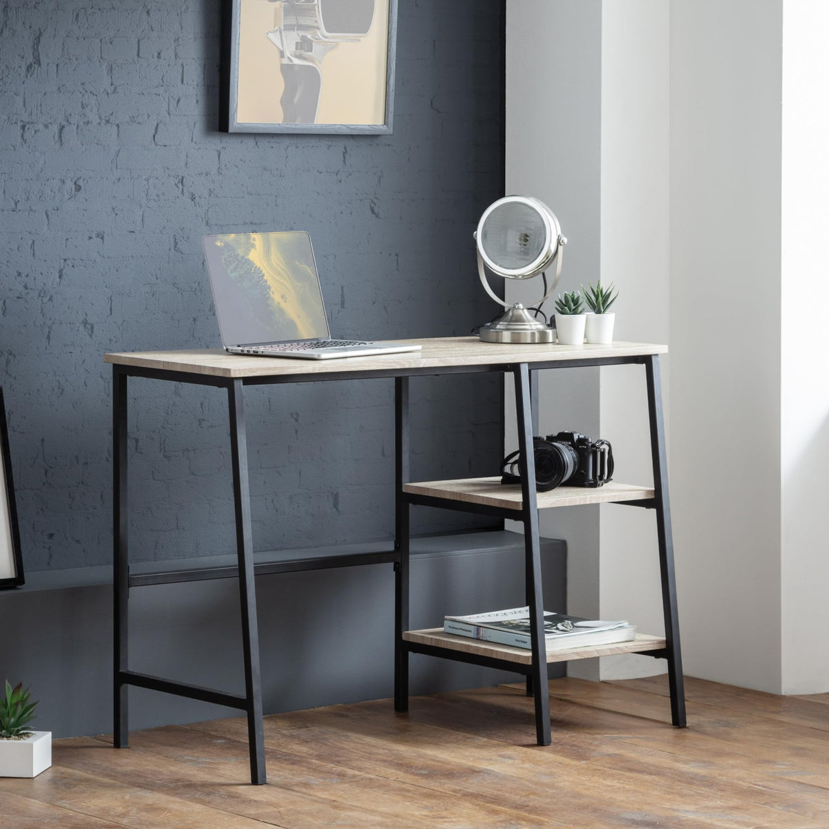 Julian Bowen Tribeca Desk with Shelves, Sonoma Oak Effect - H72xW104xD45cm