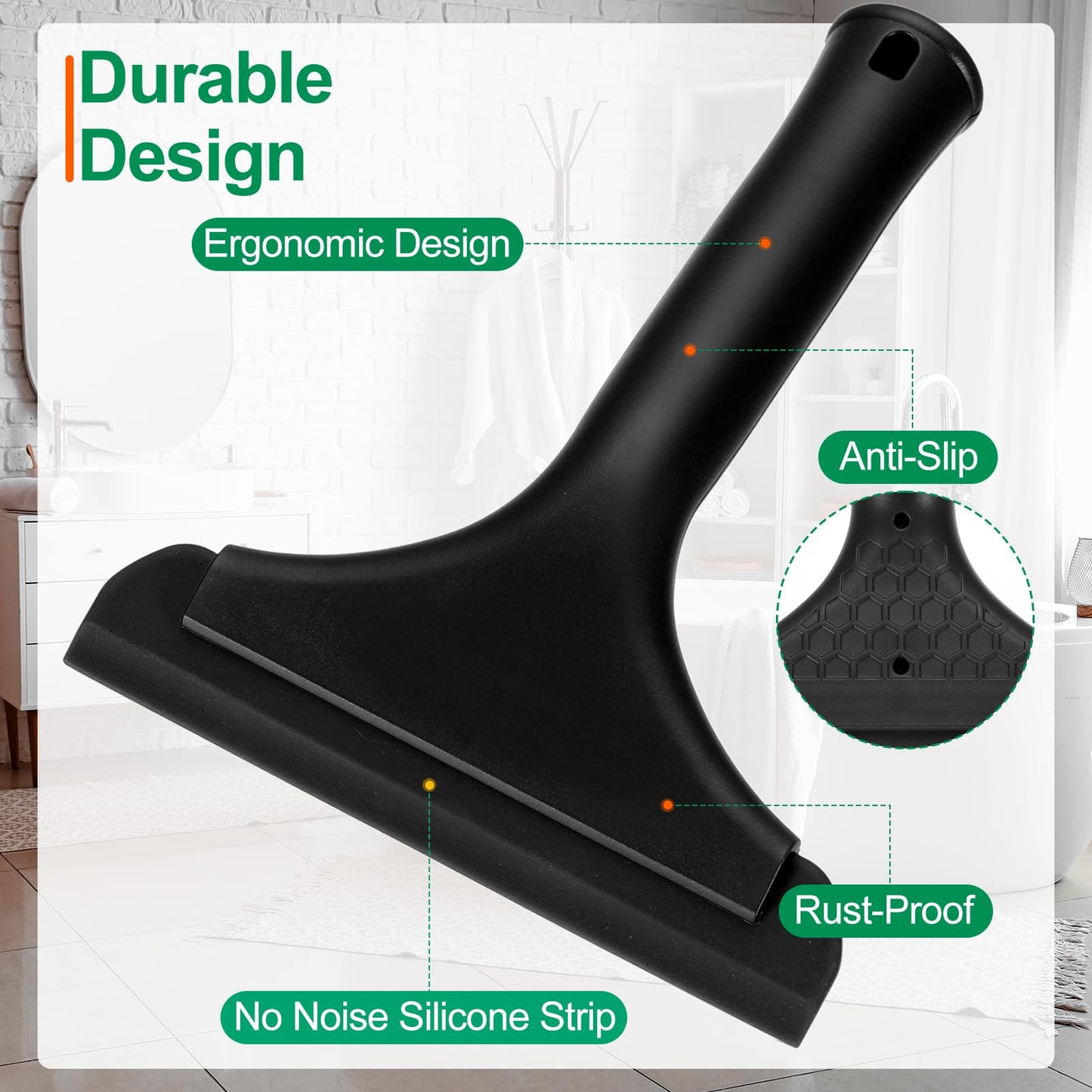 sourcing map 2Pcs 6 Inch Shower Squeegee for Glass Doors, All-Purpose Bath Squeegee with Handle for Bathroom Window Mirror Car Glass, Black/Black