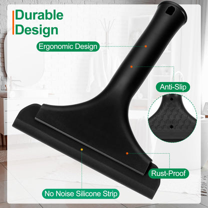 sourcing map 2Pcs 6 Inch Shower Squeegee for Glass Doors, All-Purpose Bath Squeegee with Handle for Bathroom Window Mirror Car Glass, Black/Black