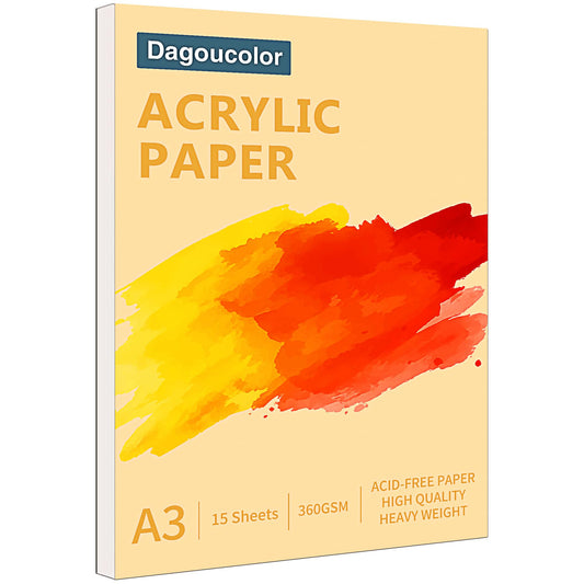 DagouColor Acrylic Paper for Painting, A3 Drawing Pad for Acrylic Paint, 360gsm & Acid Free, 15 Sheets White Paper, Art Work Book for Artists Adults