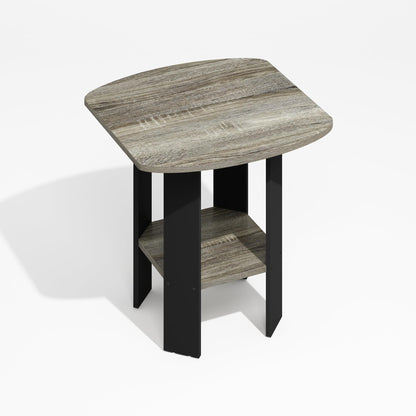 Furinno MODERN Side Table, Square Round Corner End Table with Storage Shelf, Night Stand, Bedside Table, for Living Room, Bedroom, Grey Oak