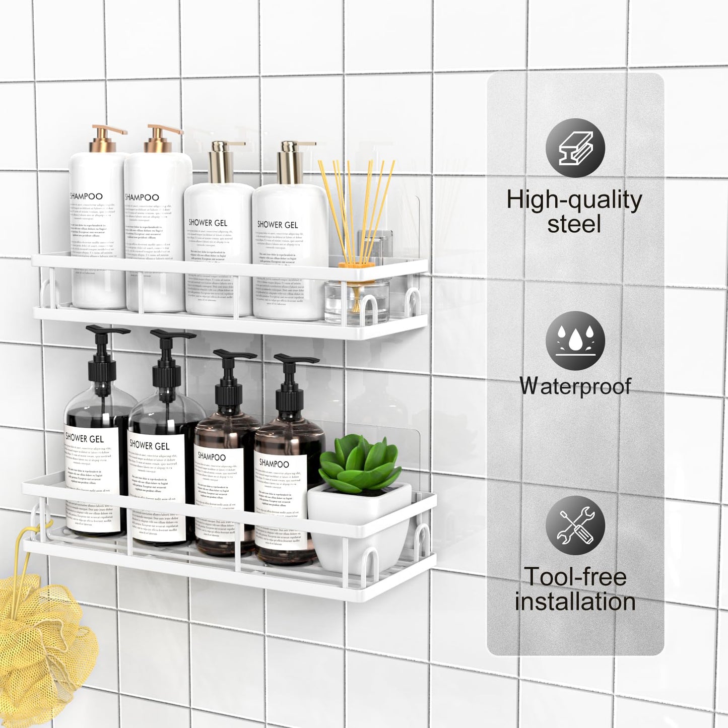 UUlioyer Shower Caddy, Shower Shelf No Drilling (White-2 Pack)