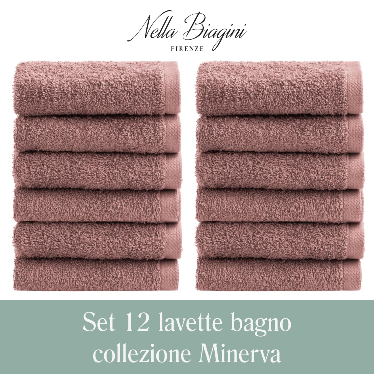 NELLA BIAGINI Minerva Bathroom Washcloths 30 x 30 cm, Set of 12, 100% Pure Terry Cotton, 420 g/m², Soft, Absorbent, Practical, Durable, Solid Colour