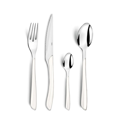 Amefa ECLAT White 24-Piece Cutlery Set for 6 | Stainless Steel Flatware with ABS Handles | Dishwasher Safe