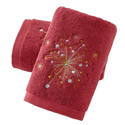 sense gnosis Celebratory Red Hand Towel Set of 2 Soft 100% Cotton Thick Absorbent Fireworks Embroidered Design Luxury Hand Towels for Bathroom Hotel