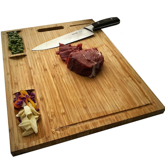 NIUXX Bamboo Cutting Board Kitchen, Extra Large Chopping Board with Built-in Compartments & Juice Grooves, 50 x 36 x 2 cm Carving Butcher Board with