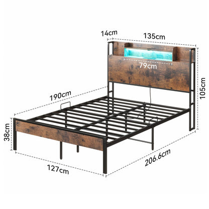 ODK 4ft6 Double Bed Frame with Storage Wooden Headboard
