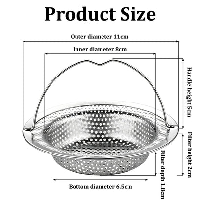 2 Pack Kitchen Sink Strainer, Sink Plug Strainer with Handle, sink Food Catcher, Shower Hair Catcher, Anti-Clogging, Outer Diameter 11cm