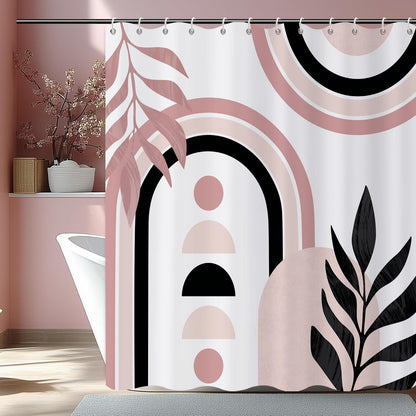 GCIREC Shower Curtain, 180x200cm, Pink White Mid Century Modern Abstract Art Boho Geometric Waterproof Fabric Machine Washable Bathroom Curtain with