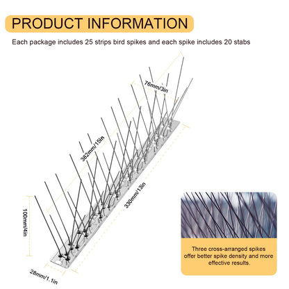 OFFO Bird Spikes with Stainless Steel Base,Cover 8.25m Pigeon Spikes for Roofs and Windows,Bird Deterrent Spikes Set for Deterring Crows,Seagulls and